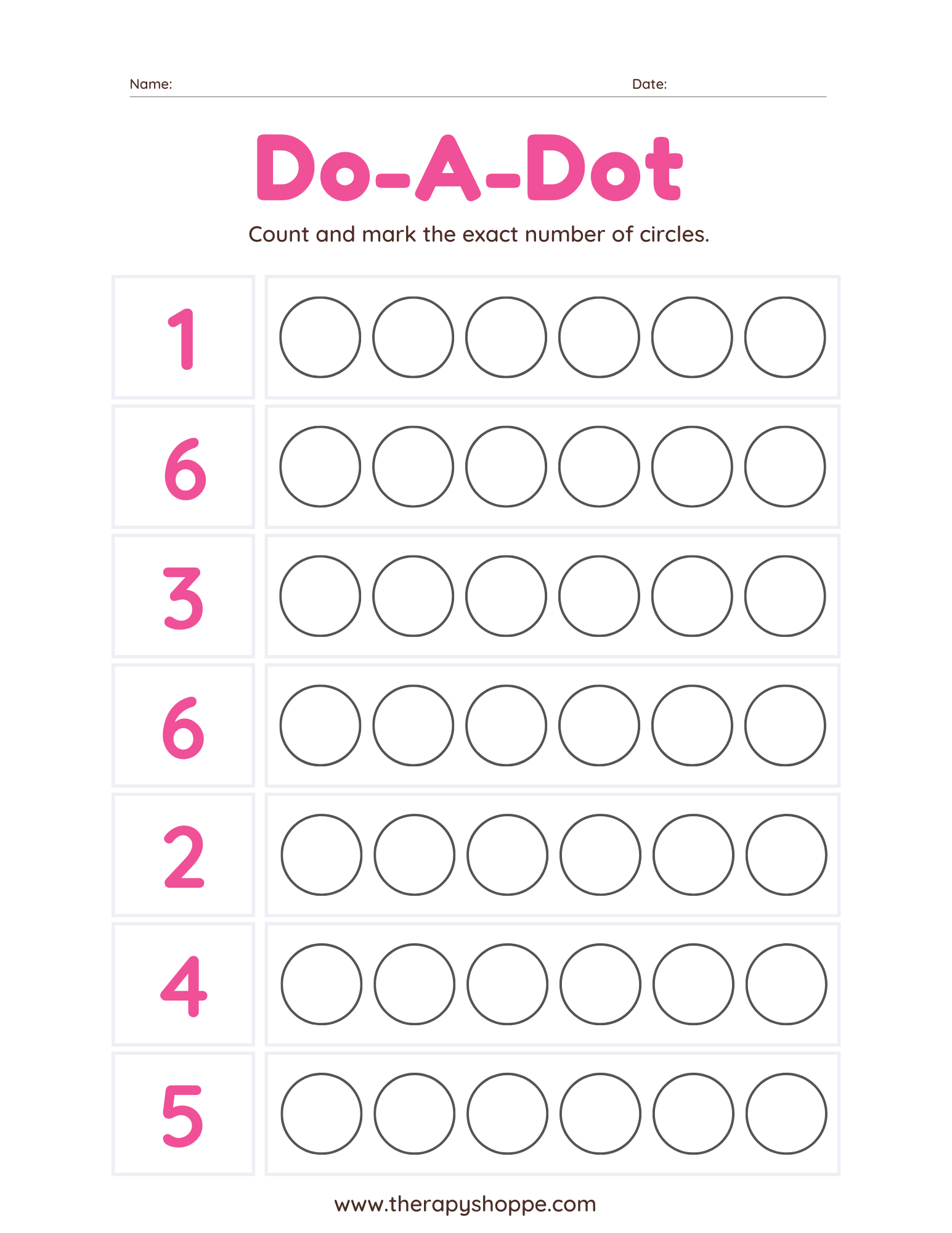 Do a Dot Counting Worksheets