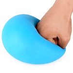 fist squishing a blue squeeze ball