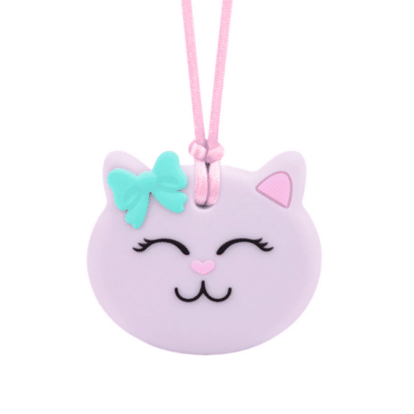 lavender kitty chewy necklace