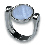 spinner ring with a light blue gem