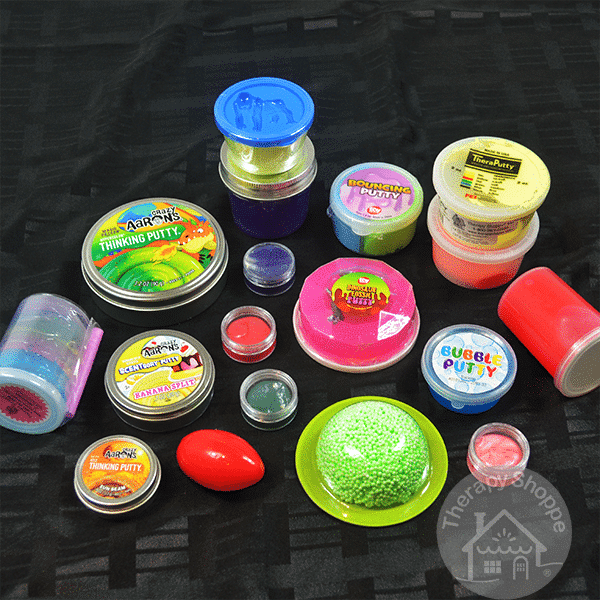 assortment of 18 containers of sensory putty