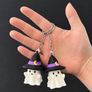 Glowing Ghost in A Wizard Hat Fidget Clicker Keychain