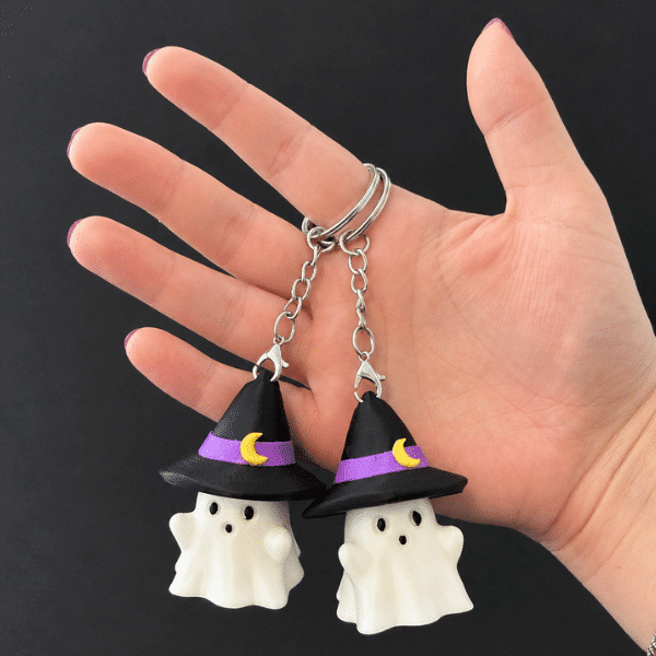 Glowing Ghost in A Wizard Hat Fidget Clicker Keychain
