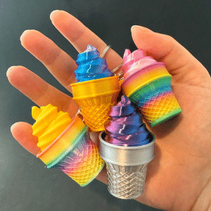 Rainbow Soft Scoop Ice Cream Cone Fidget Clicker Keychain