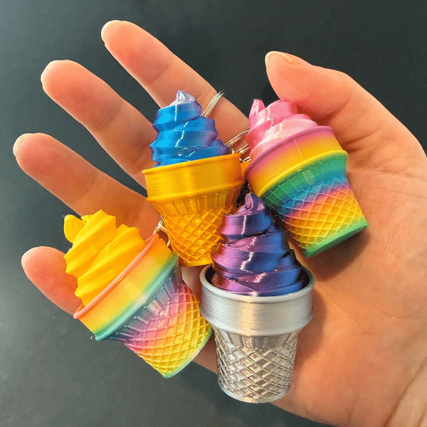 Rainbow Soft Scoop Ice Cream Cone Fidget Clicker Keychain
