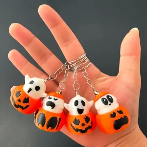 Glowing Ghost in Pumpkin Fidget Clicker Keychain