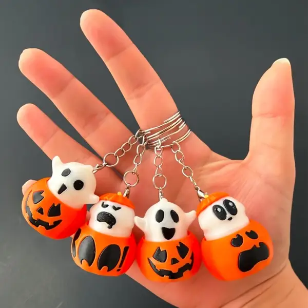 Glowing Ghost in Pumpkin Fidget Clicker Keychain